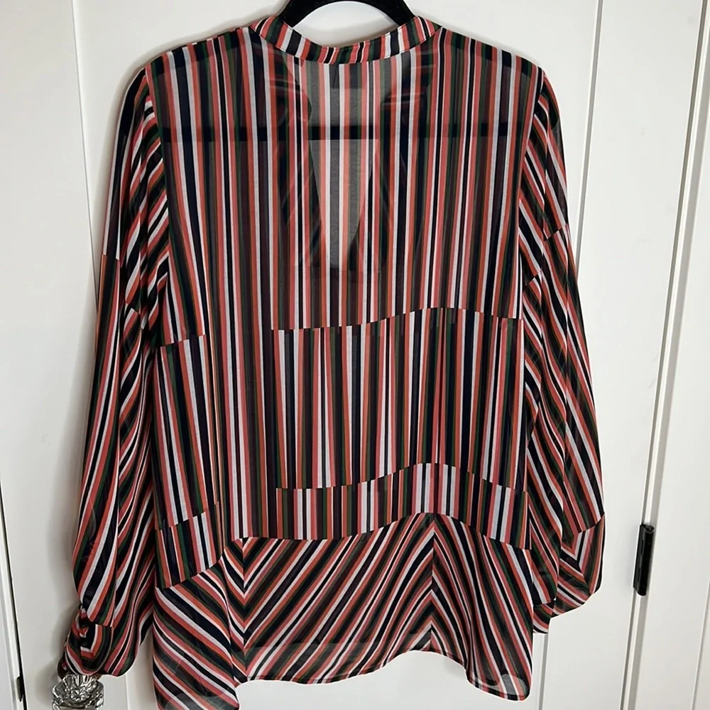 🪅Ultimate Multicolor Blue/Green/orange Stripe Blouse blouson cabi 5519 M - Picture 4 of 8